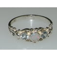 thumbnail image 6 of LBG British Made 10k White Gold Natural Opal & Aquamarine Womens Trilogy Ring - 33 size options - Sizes 4 to 12 Available, 6 of 7
