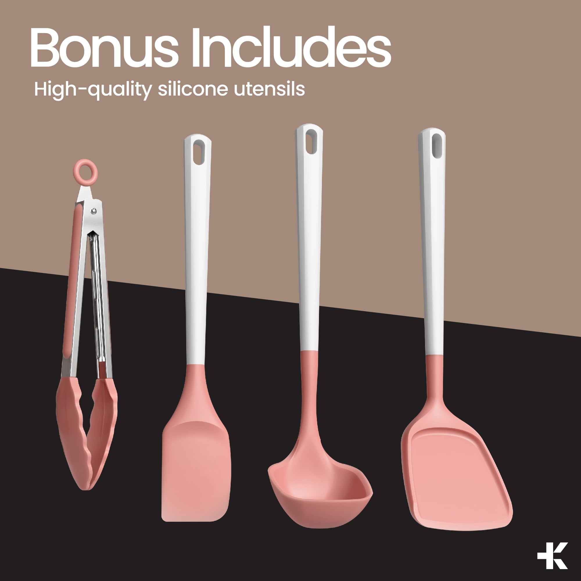 Bakken 12-Piece Aluminum Cookware Set with Ceramic Nonstick, All-Stovetop Safe to 500°F, Pots & Pans with Lids, Silicone Utensils, Dishwasher Safe