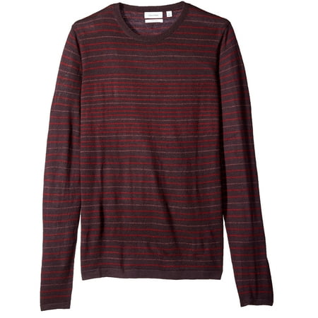 Calvin Klein NEW Red Burgundy Mens Size 2XL Stripe Crewneck Wool Sweater