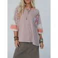 thumbnail image 2 of Elippeo Women's Spring Autumn Loose Tops 3/4 Sleeve Round Neck Floral Print Striped T-shirt, 2 of 8