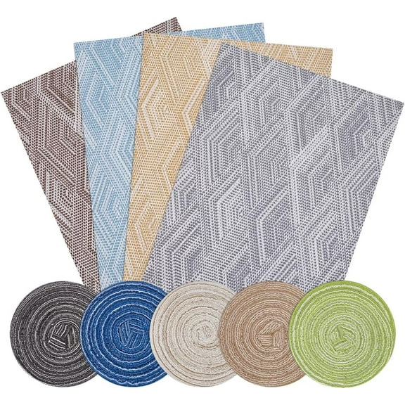 9pcs Miniature Dollhouse Rugs Dollhouse Miniature Weaving Round and Rectangle Rug Round Vintage Woven Rugs Rectangle Mini Blanket Miniature Carpets for 1/12 Scale Mini House Decoration