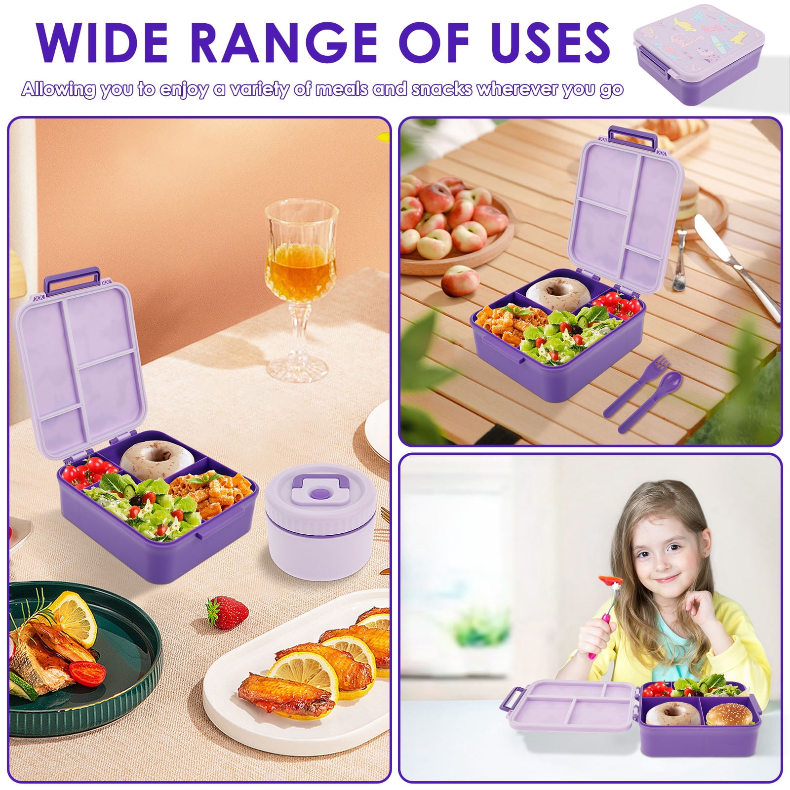 Grusce Bento Lunch Box Set with 10.15oz Soup Thermo, Leak-Proof Lunch Containers with 4 Compartments, Thermo Hot Food Jar and Insulated Lunch Bag