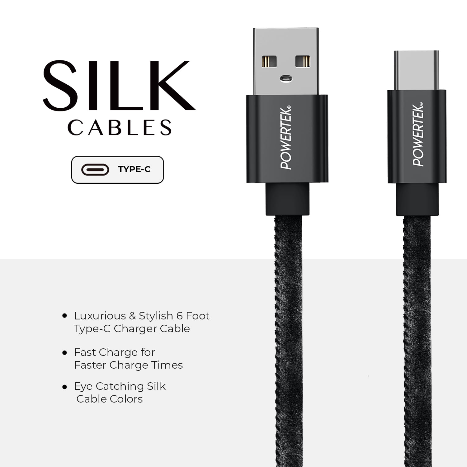 Liquipel Powertek Silk USB-A to USB-C - Black