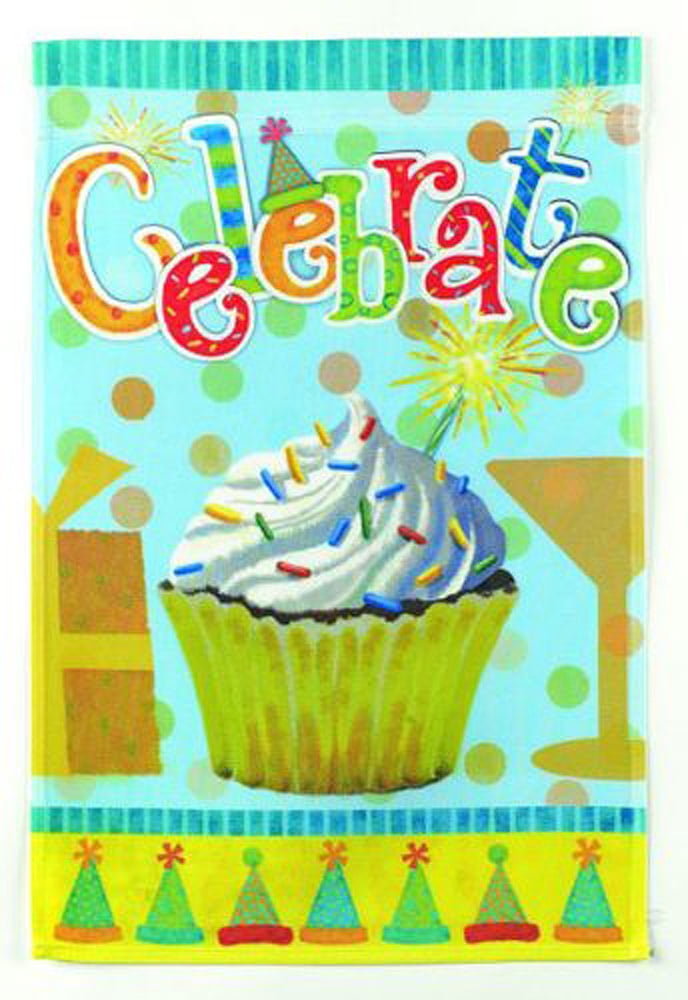 Evergreen Evergreetings Birthday Greetings Card & Garden Flag Gift Set Cupcake