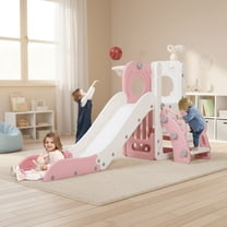 Nyeekoy 6-In-1 toddler slide indoor, freestanding slides for toddlers 1-3, kids slide Climber with Basketball Hoop,Outdoor Playset Indoor Playground, Age 1-6