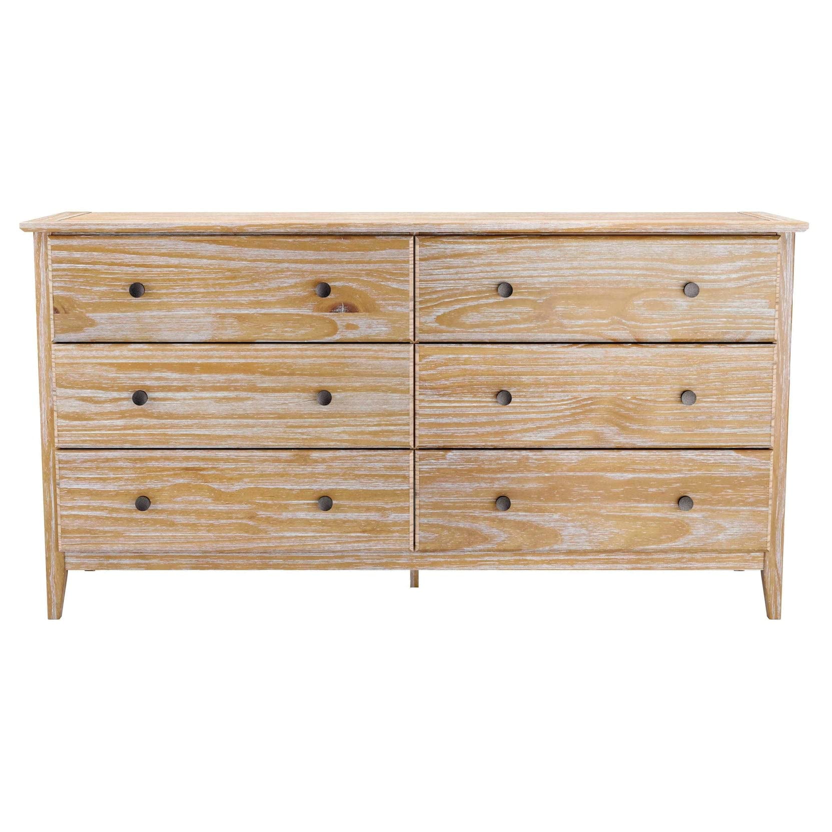Grain Wood Furniture Greenport 6-Drawer Bedroom Dresser, Solid Wood with a Brushed Driftwood Finish