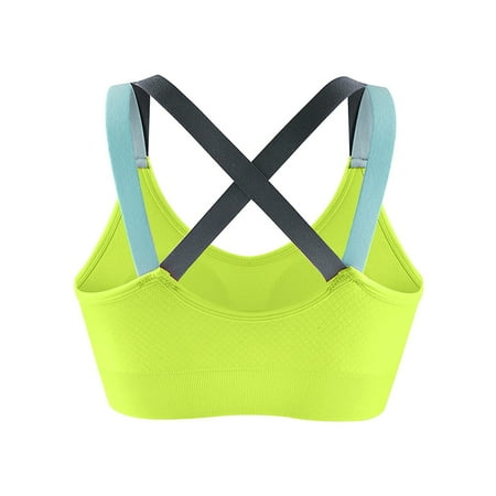 

ZMHEGW Women s Sports Plus Size Bra Cross-Back Wire-Free Yoga Bra Solid Print Green Xl 1-Pack