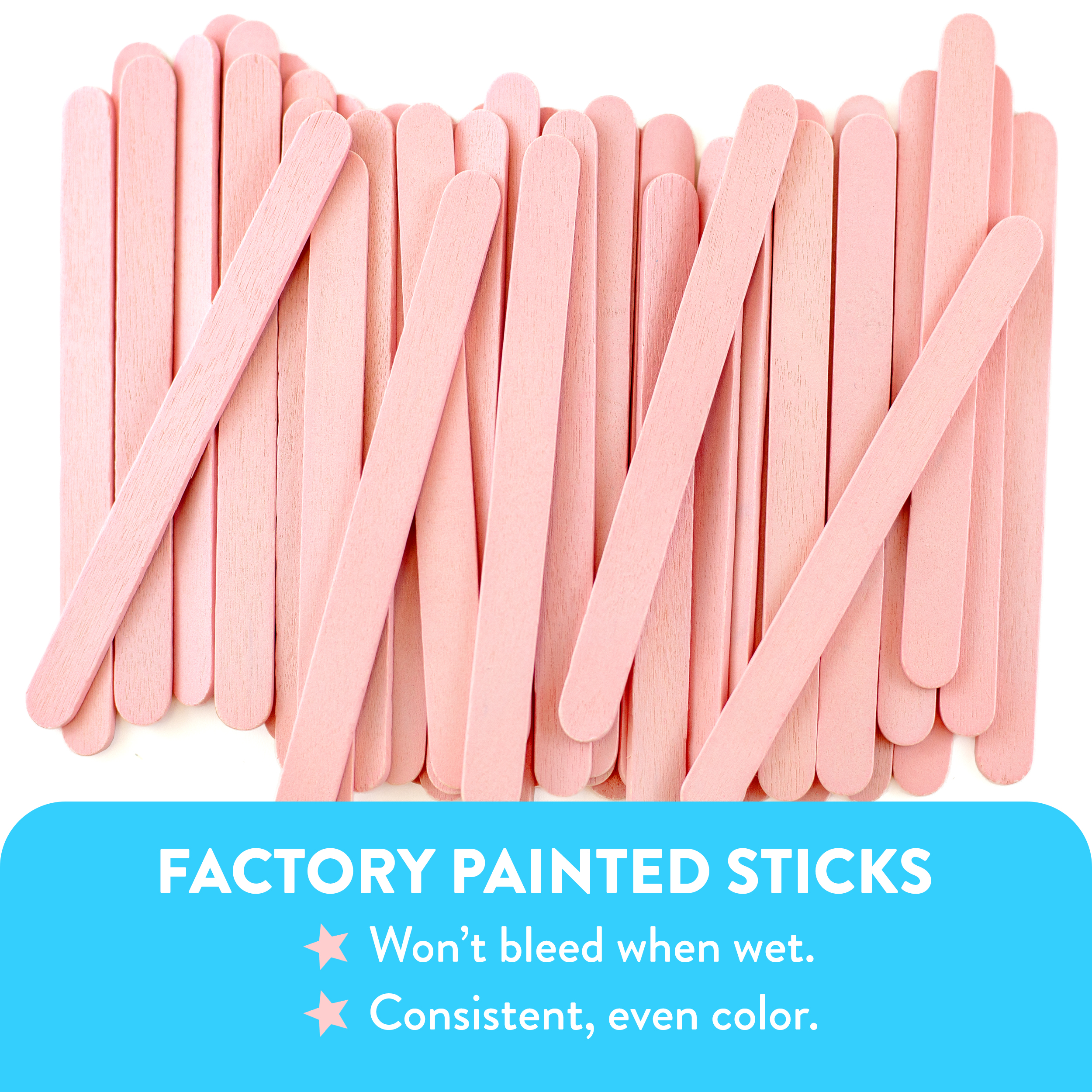 CraftySticks- 1000 Pack 4.5 Inch Pastel Pink Painted Popsicle Sticks, Wood Craft Sticks for Crafts, Learning and STEM Basics