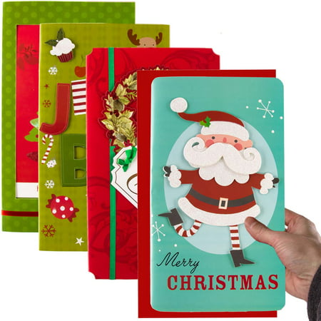 Paper Craft Handmade Jumbo Christmas Cards Set of 4 Holiday Greeting Cards With Envelopes