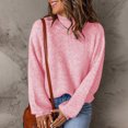 thumbnail image 4 of Efsteb Fall Shirts for Women Loose Bishop Sleeve Knitted Sweater Turtleneck Tops Pure Color Casual Lightweight Fashion Crewneck Long Sleeve Tops Pullover Blouses Tops Pink S, 4 of 6