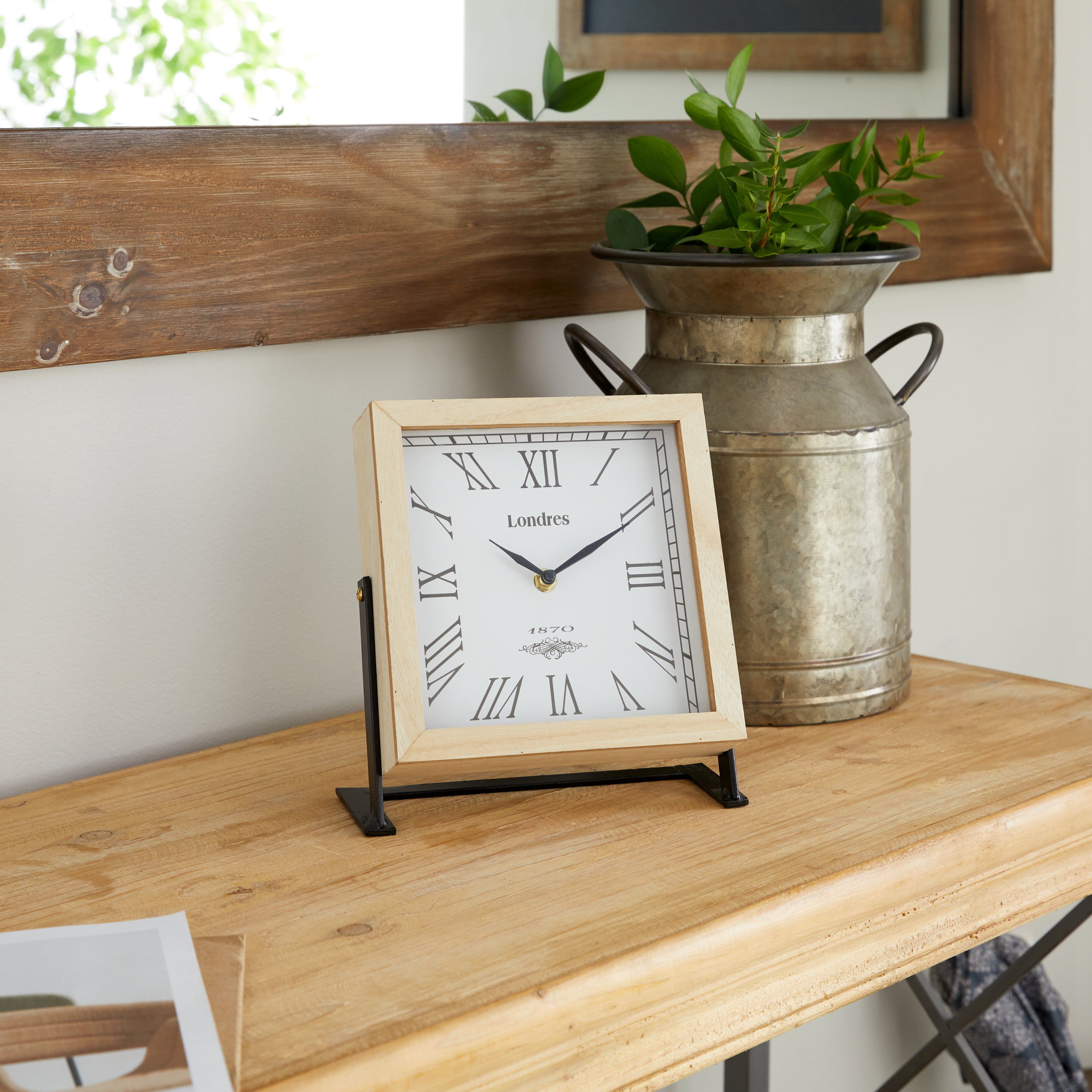 DecMode 9'W, 9'H Wood Brown Analog Farmhouse Tabletop Clock, 1 - Piece