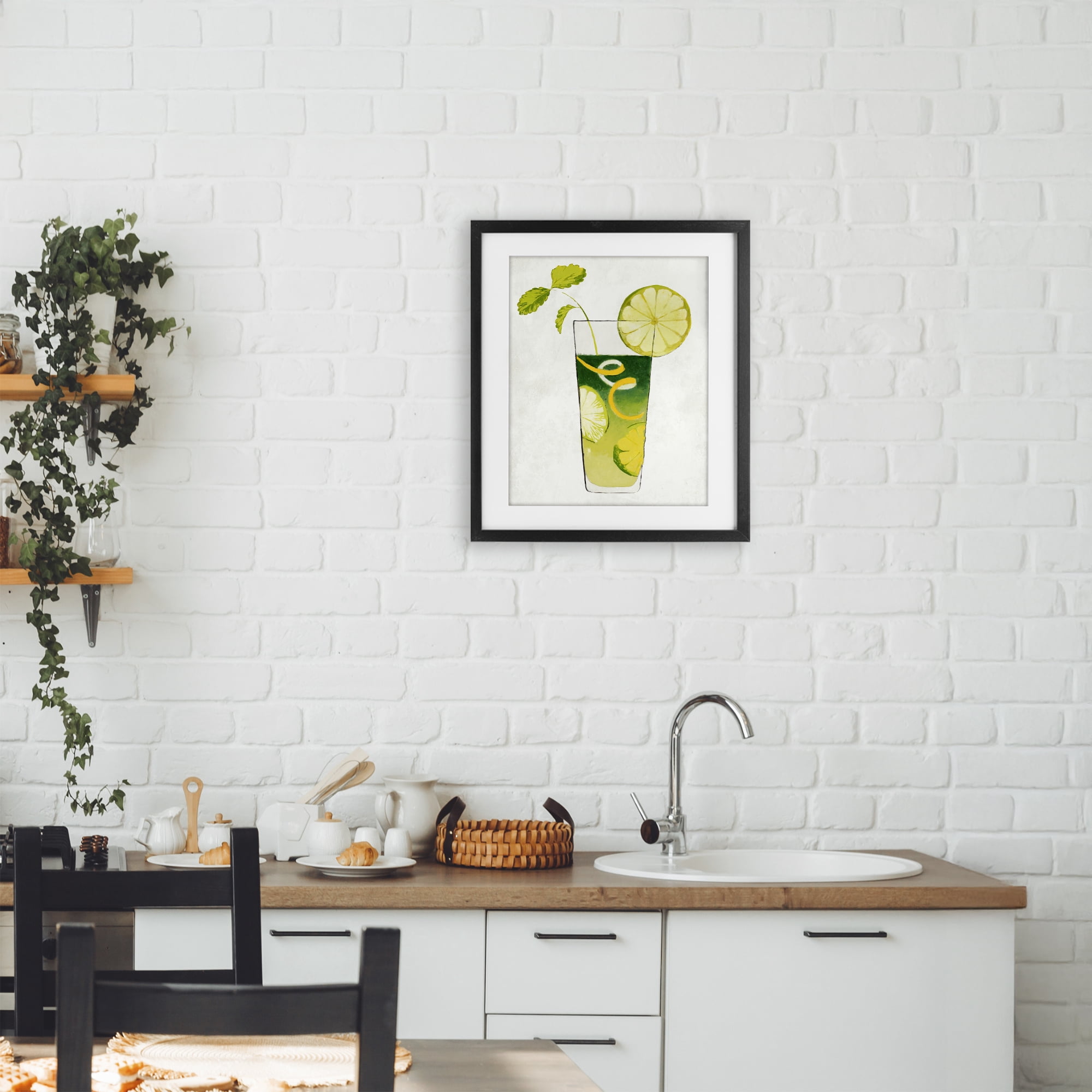 Stupell Industries Summer Cocktail Lime Mint Black Framed Print Under Glass, design by Lorenzo Collective