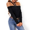thumbnail image 4 of Babysbule Hauts pour Femmes en Liquidation Mode Femmes Décontracté Ample Pulls Manches Longues T-Shirts à Perles, 4 of 8
