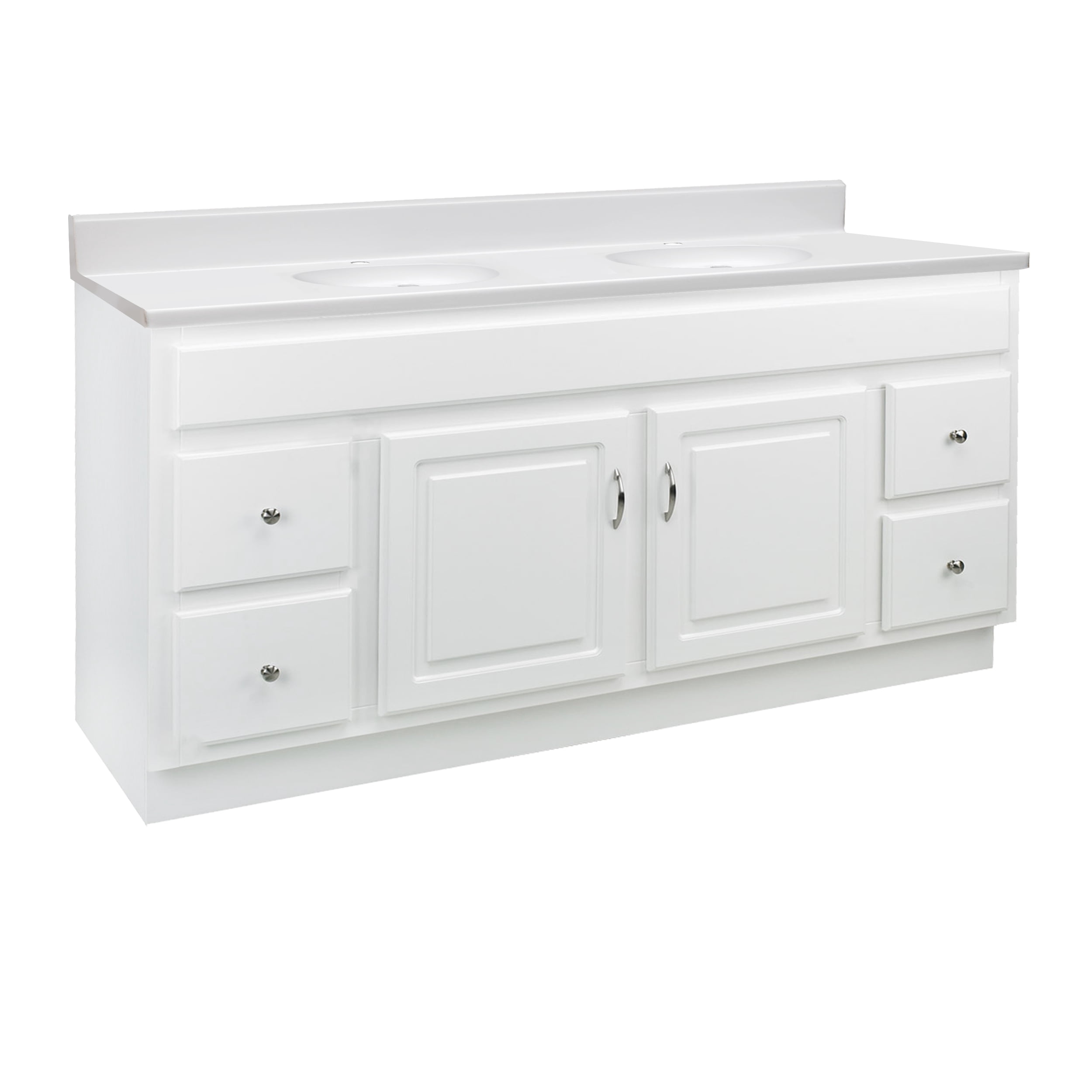 Concord 61 Inch Solid Wood Bathroom Vanity with Top, Ready to Assemble, White – Design House, 592782