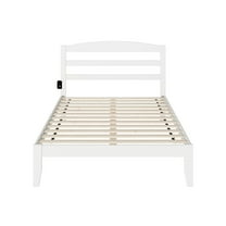 Full Size Bed Frame - Antique Style Bed with Charging Station - White Finish