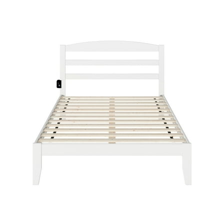 Full Size Bed Frame - Antique Style Bed with Charging Station - White Finish