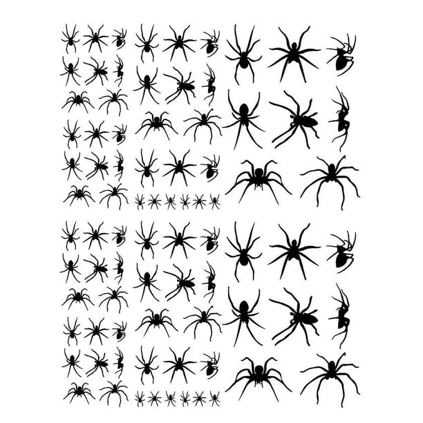 2 hojas de arañas de terror impresas pegatina de Halloween pegatina de pared de miedo pegatina de pared de PVC extraíble para la oficina del bar en casa (negro)