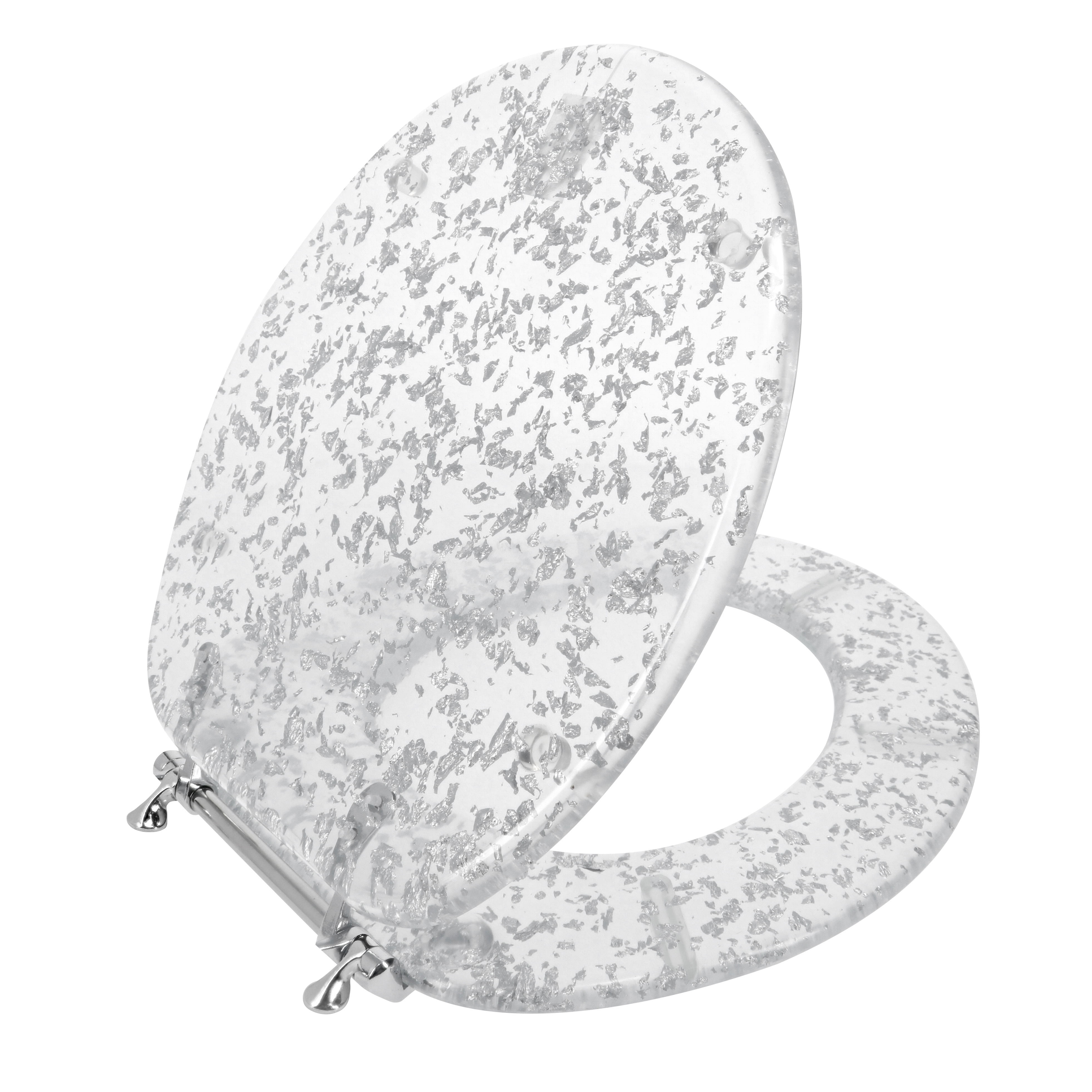 Silver Foil Ginsey Standard Resin Toilet Seat with Chrome Hinges