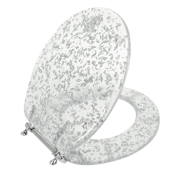 Ginsey Round Resin Decorative Toilet Seat with Chrome Hinges, Silver