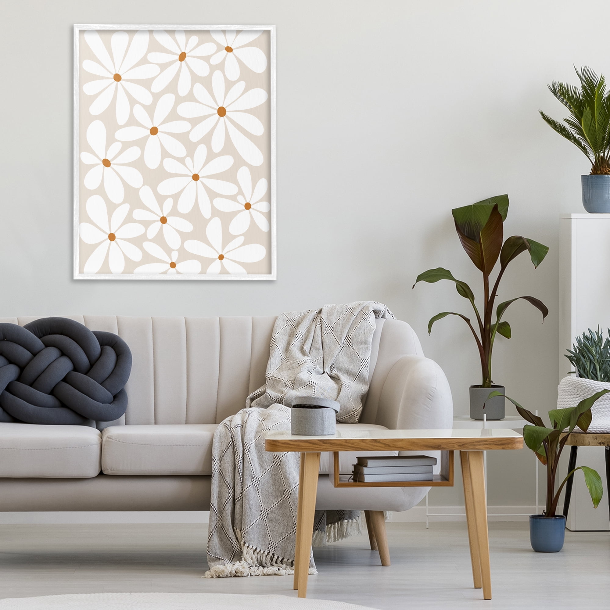 Stupell Industries Beige & White Daisies White Framed Giclee Art, design by Susan Ball
