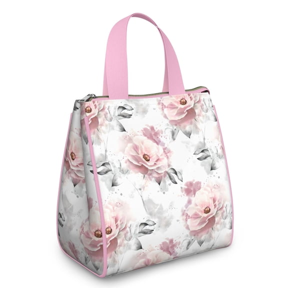 Pioneer Flower Floral Print Pattern Insulated Lunch Bag for Women & Adults,Large Portable Soft Cooler Lunch Bag,Thermal Food Storage Tote with Pearl Cotton,8.66L,8.75x5.75x9.5 Inch