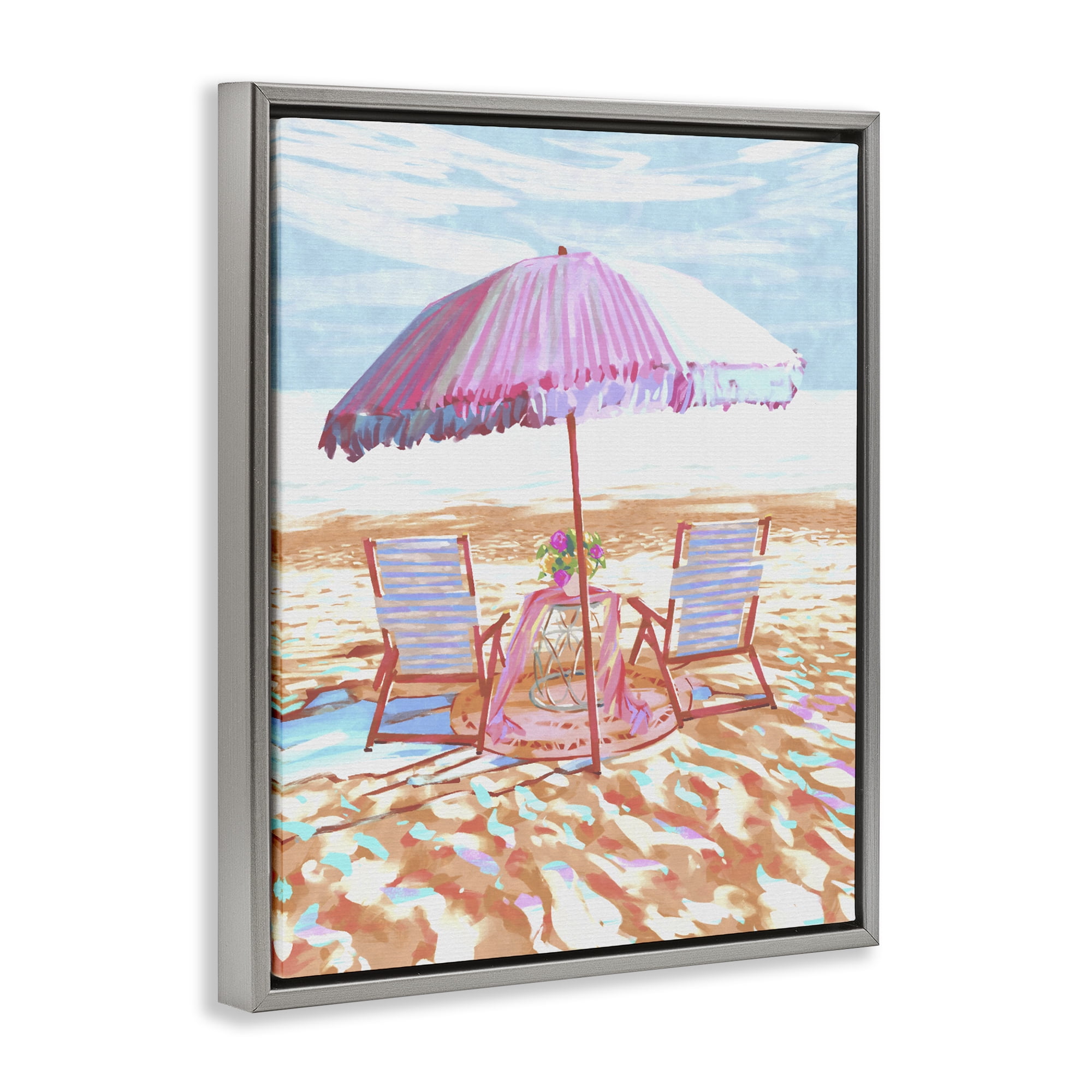 Stupell Industries Seaside Summer Picnic For Two Gray Framed Floater Canvas Wall Art, design by Ziwei Li