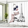 thumbnail image 2 of Paris Shower Curtain, Sketchy Image of a Woman Smiling with Scarf and Landmark Eiffel Tower, Fabric Bathroom Set with Hooks, 69W X 84L Inches Extra Long, Dark Blue Black and White, by Ambesonne, 2 of 4