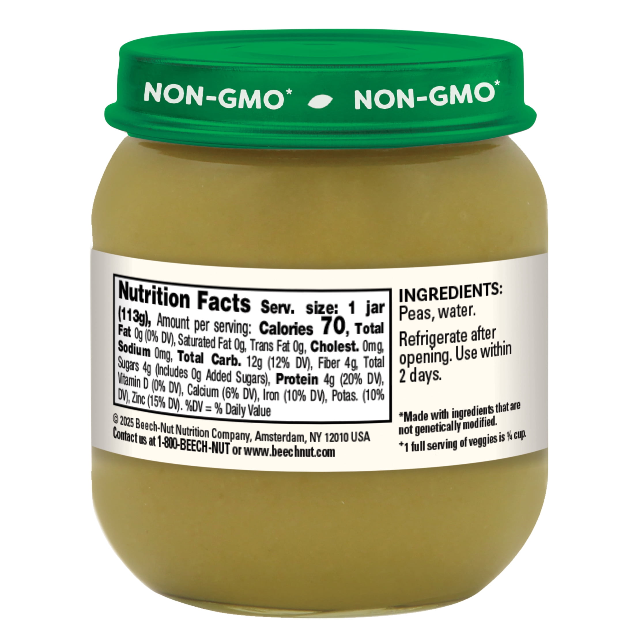 (6 pack) Beech-Nut Stage 2 Baby Food, Sweet Peas, 4 oz Jar