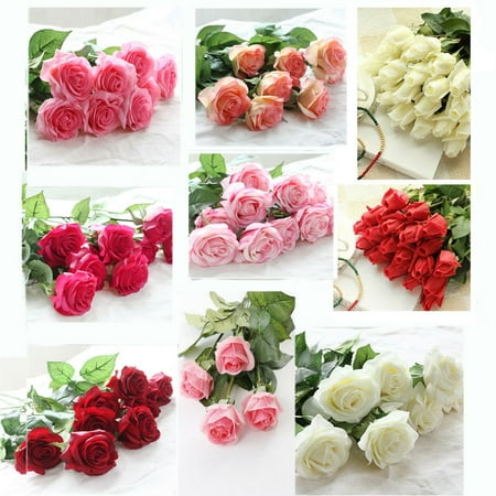Diamonique Rose - iMeshbean Artificial Colorful 20 Head Real Latex Touch Rose Flowers for Wedding Home Design & Bouquet Decoration (Blue)
