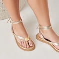 thumbnail image 4 of XYD Women Metal Ornament Round Toe Thong Sandals Ankle Wrap Lace Up Flat Shoes Comfortable Casual Flip Flops Size 5.5 Light Gold, 4 of 4
