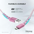 thumbnail image 2 of iHome 6FT Durastrain Ltng to USB-A Nylon Cable with Wrap- Pink, 2 of 7