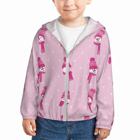 

Qekee Pink Scarf Snowman Print UPF 50+ Kids Sun-Protective Hooded Long Sleeve Rash Guard for Fishing Water Beach Sports -3 Years