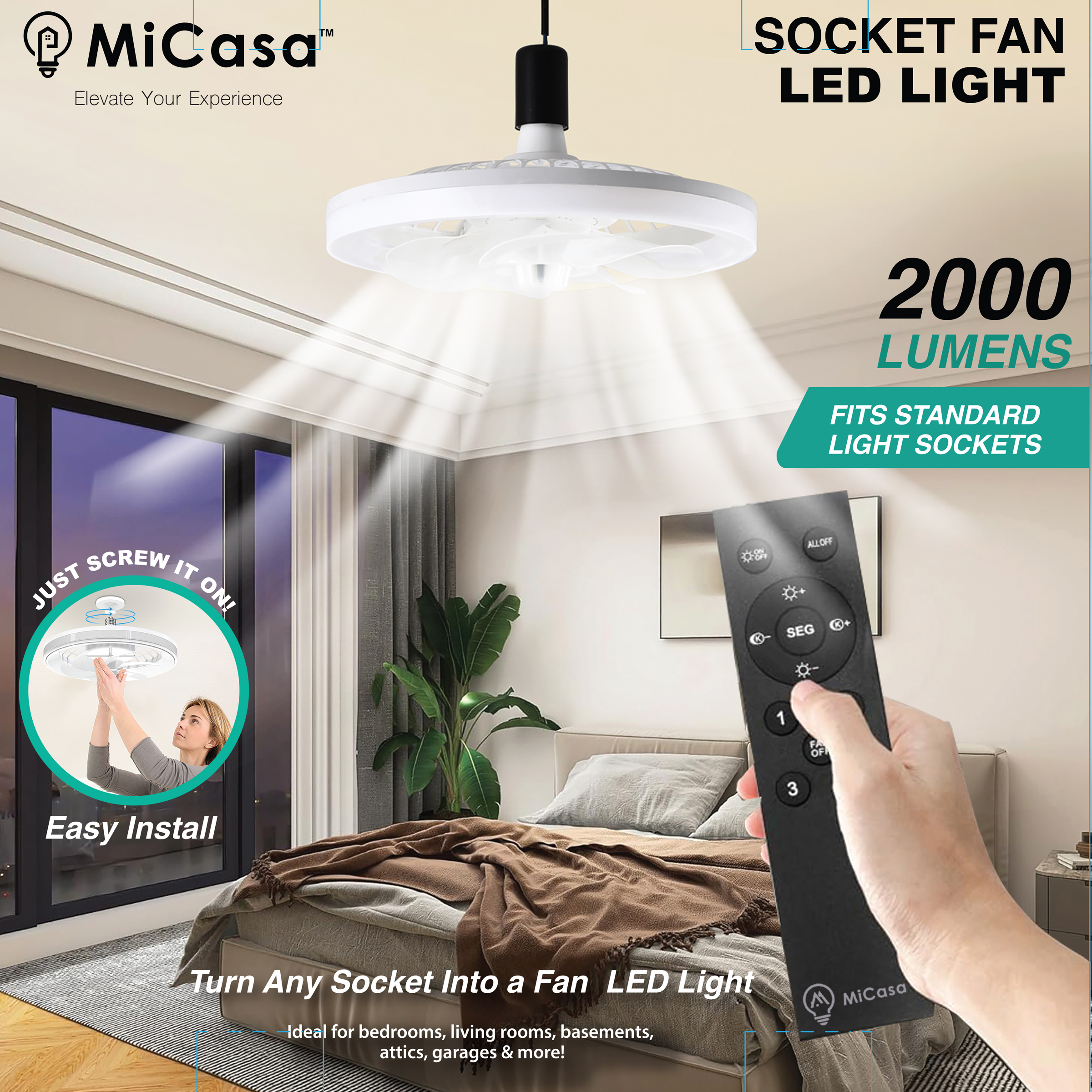 MI TAG Socket Fan LED Light , Screw-in ceiling fan with light, remote controlled socket fan light
