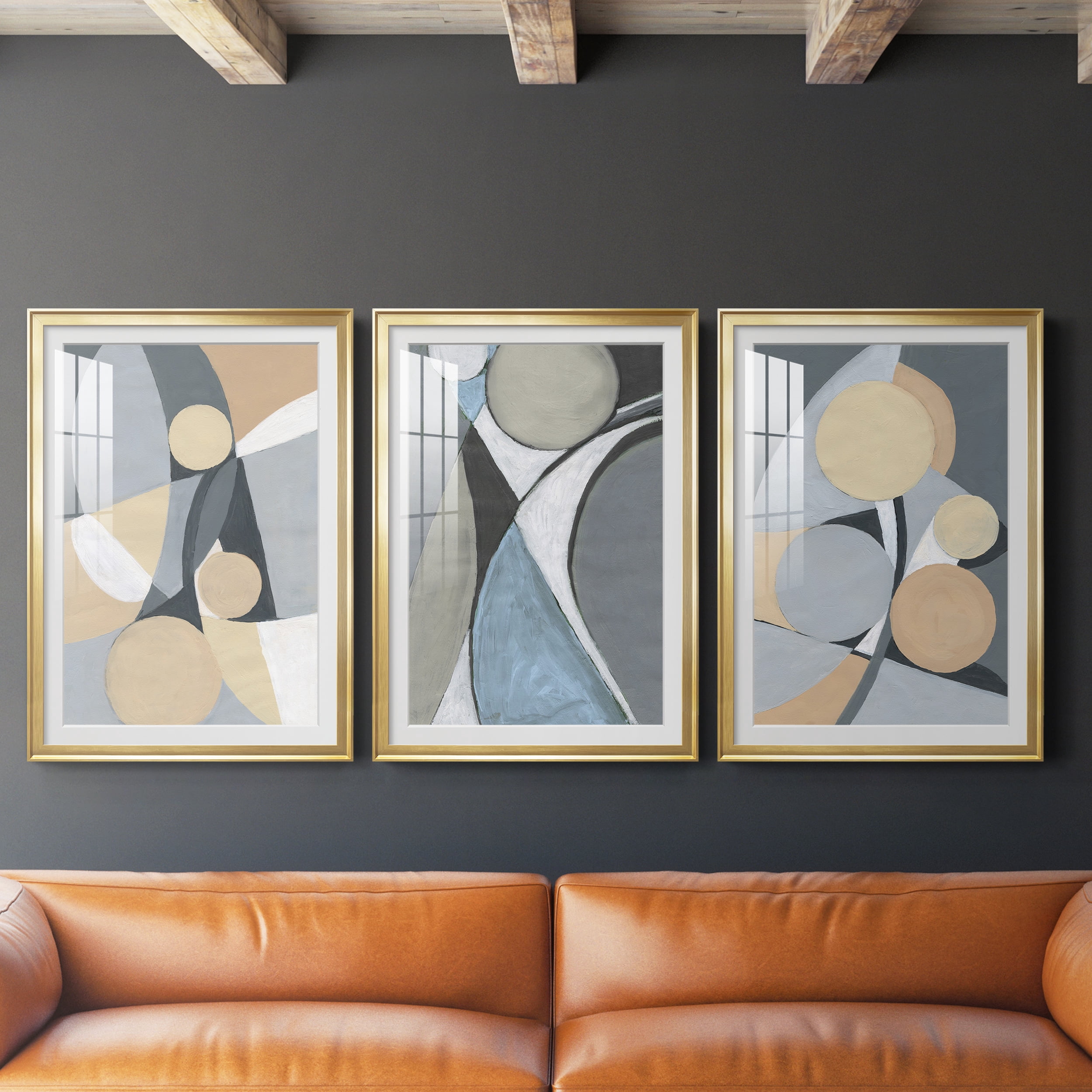 &nbsp;A Soft Jeweled Geometric II Premium Framed Prints Set of 3 - Ready to Hang - 26.5 x 36.5 Each - Gold Frame