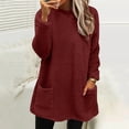 thumbnail image 2 of UJNDER Women's Solid Color Crewneck Sweatshirt Dress Long Sleeve Pocket Warm Winter Casual Pullover Sweatshirts for Women Wine XXL, 2 of 6