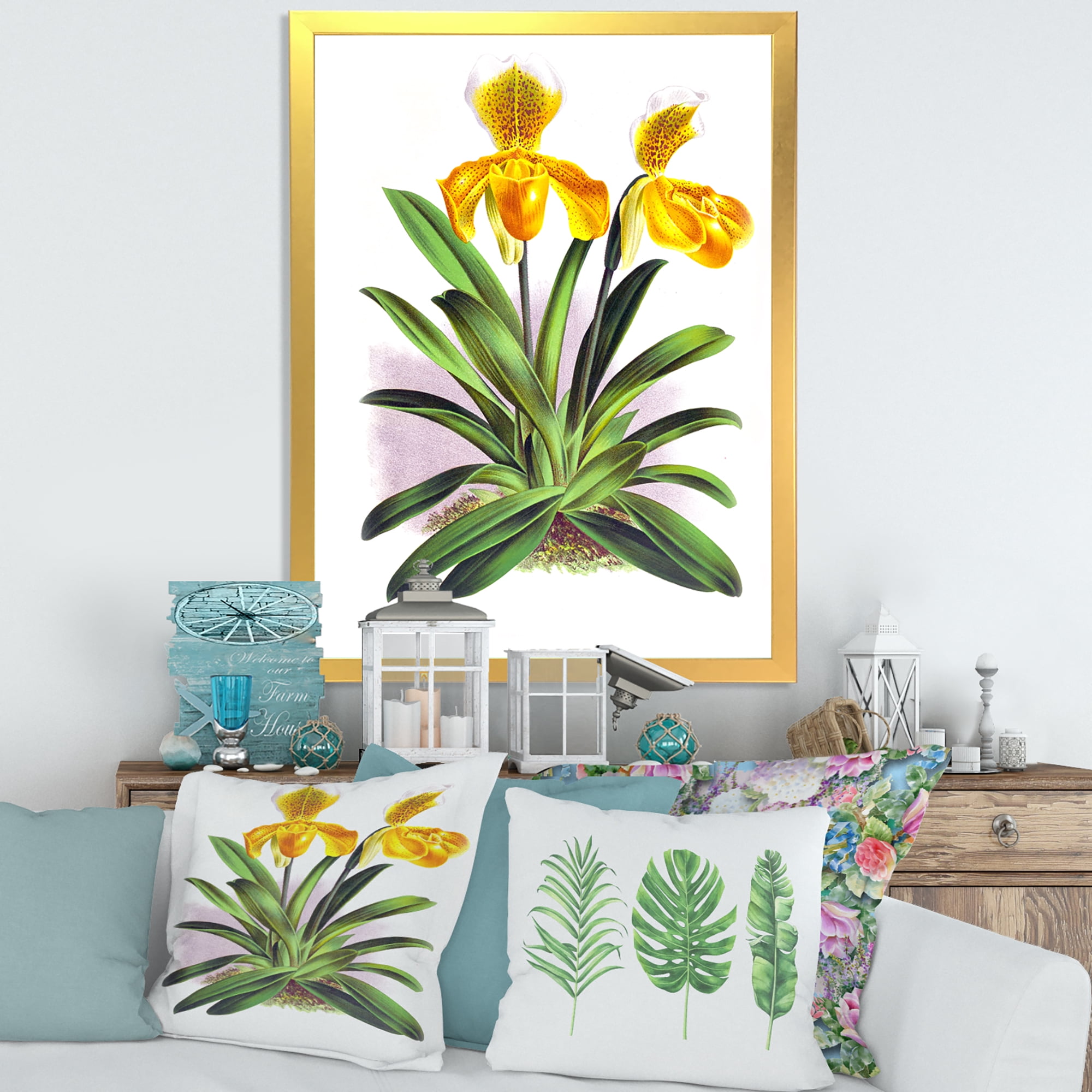 Designart 'Yellow Vintage Orchid' Traditional Framed Art Print