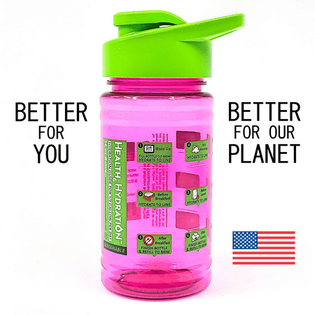 

Health & Hydration Sustainable 16oz Water Bottle with Daily Hydration Guide (Half gal/day) Made in the USA with Recycled Material