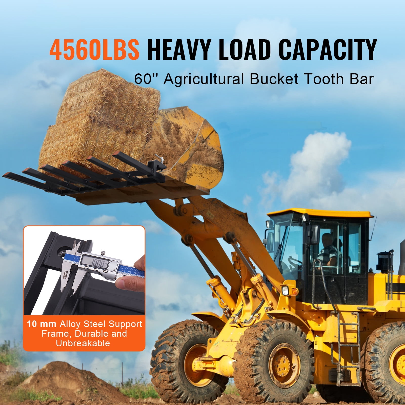 KFFKFF 4,560 lbs Clamp on Debris Pallet Fork 60" Bucket Capacity Heavy Duty