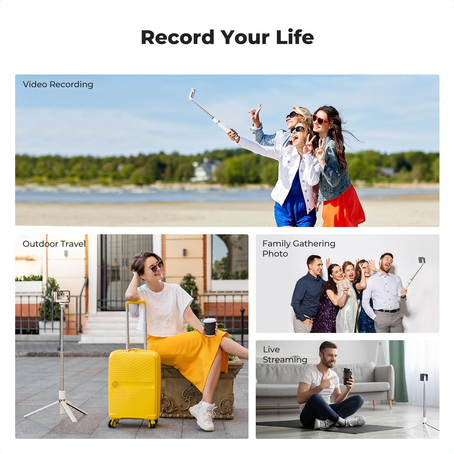 K&F CONCEPT 69" Selfie Stick, Pop Open & Quick Fold Phone Tripod, 360° Rotatable with Bluetooth Remote, Cell Phone Tripod for Travel, Live Streaming, Vloggers, White