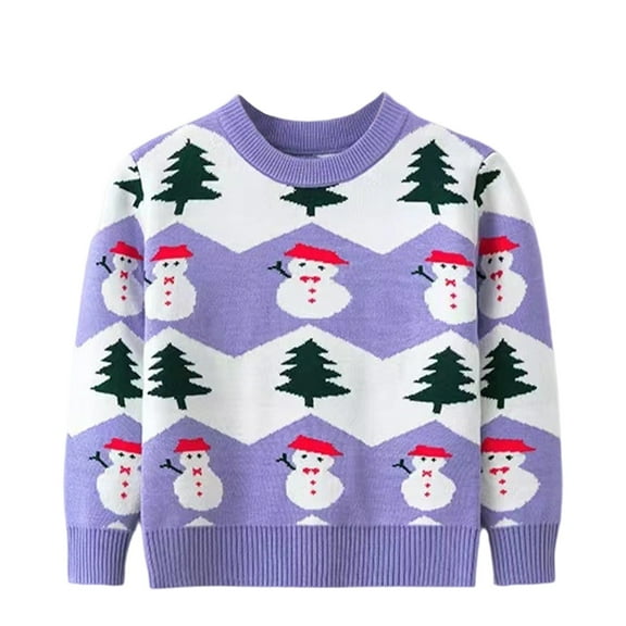 SonxaHe Infant Girls Christmas Sweater Long Sleeve Cartoon Snowman and Print Knitted Warm Sweater For Boys and Girls Purple,Sized 18-24 M