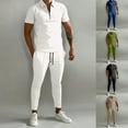thumbnail image 6 of Men Tracksuits Spring Summer Short Sleeve Lapel Zip-up Tops Pants Two Piece Sets, 6 of 11