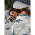 thumbnail image 3 of Blue Coastal Queen Size Flat Sheet, Wrinkleproof & Fadeproof Cooling Flat Bed Sheet Only, Vintage Ocean Nautical Starfish Coral Striped Breathable Soft Bedding Top Sheets 90 x 102 Inches, 3 of 8