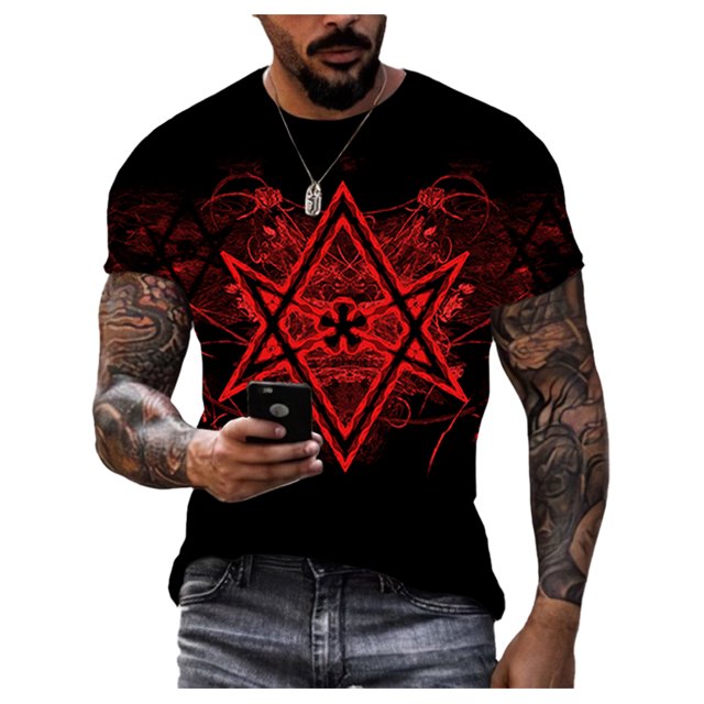Summer Creative Pentagram Pattern 3D Printing Men's T-shirt Personality Short-sleeved Street Trend Quick-drying O-neck Loose Top