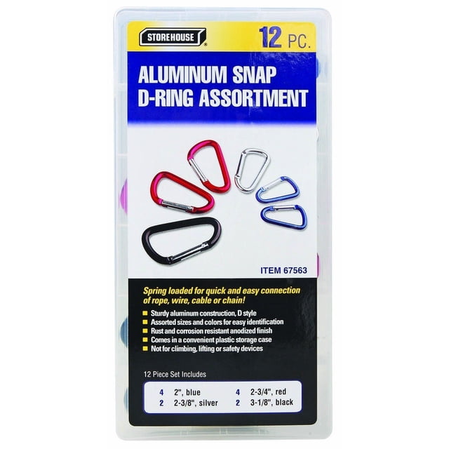 Juego de anillos en D Snap Drillmaster de aluminio anodizado coloreado, paquete de 12