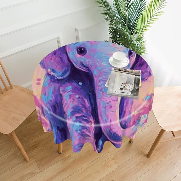 RKSupls 60 Inch Round Tablecloth, Elephant Pastel Art Premium Polyester Straight Edge Wrinkle Resistant Washable Table Cover for Party Home Dining Decor