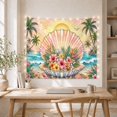 thumbnail image 5 of Tropical Scallop Shell with Flowers on Sandy Beach, Dreamy Coastal for Beach Lovers, Ocean Life Artwork, Housewarming Gift, Tapestry Wall Hanging for Living Room and Bedroom, 5 of 7