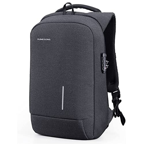 Kingsons Business Travel Laptop Backpack, 13.3" USB Charging Port Anti-Theft Water Resistant Dark Grey Polyester Laptop Rucksack