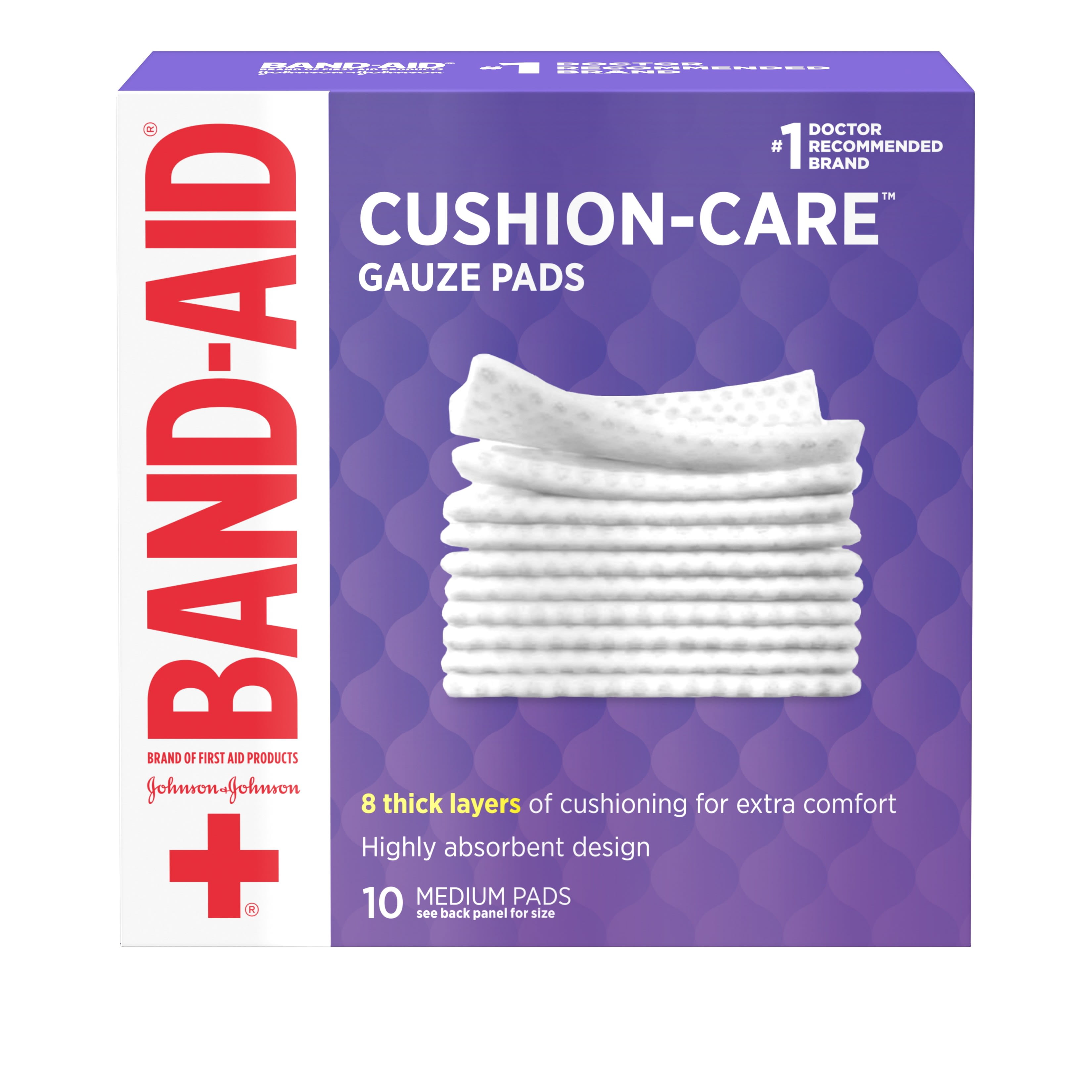 Band-Aid Brand Cushion Care Gauze Pads, Medium, 3 in x 3 in, 10 ct