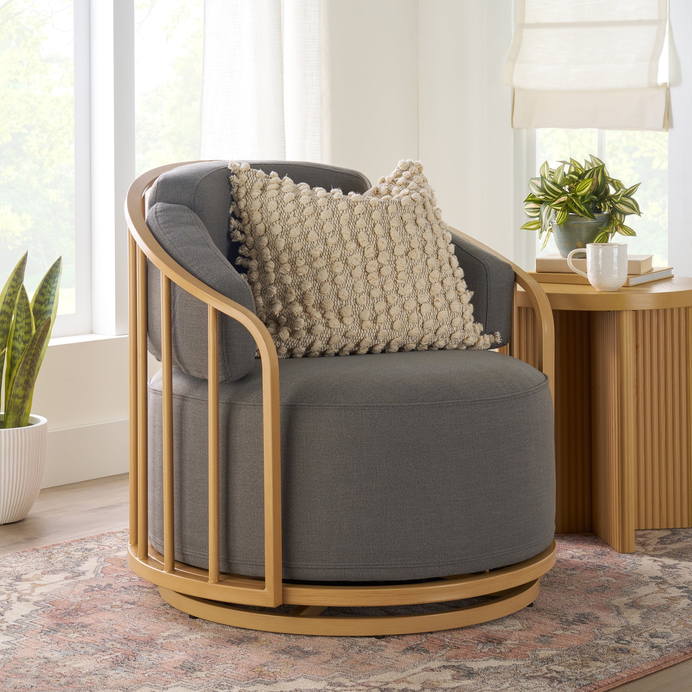 Better Homes & Gardens Lillian Swivel Birdcage Accent Chair, Charcoal Linen