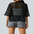 thumbnail image 3 of Blouse Boléro Transparente pour Femmes, Cardigan à Manches Courtes en Dentelle Patchwork Couleur Unie, 3 of 6
